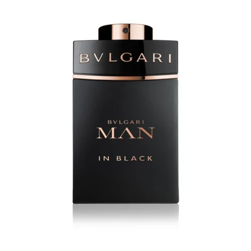 Czarny, matowy flakon Bvlgari Man In Black 100 ml ze złotym atomizerem.