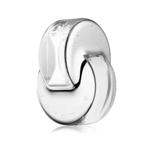 Srebrzysty, przezroczysty flakon Bvlgari Omnia Crystalline 65 ml o unikalnym kształcie.
