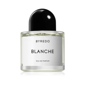 Minimalistyczny flakon Byredo Blanche Eau de Parfum 100ml na jasnym tle.