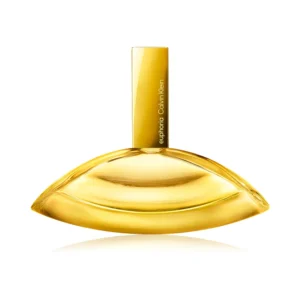 Ekskluzywny, złoty flakon Calvin Klein Euphoria Liquid Gold 100 ml emanujący blaskiem na luksusowym tle.