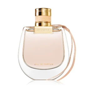 Elegancki flakon Chloé Nomade 75 ml z różową wstążką i złotymi detalami.