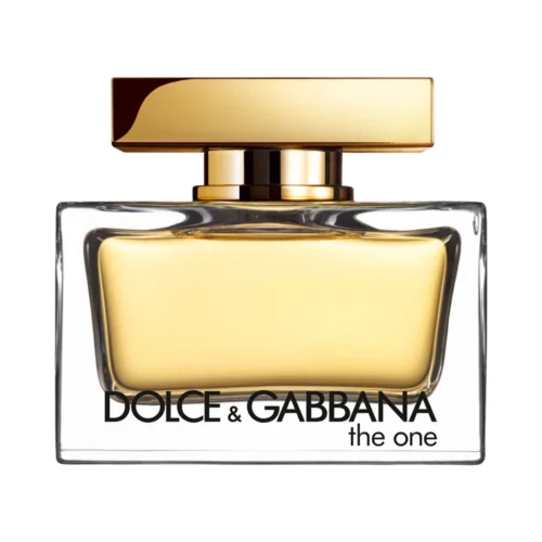 Elegancki, złoty flakon Dolce & Gabbana The One Eau de Parfum 75ml na luksusowym tle.