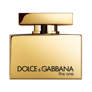 Złoty, luksusowy flakon perfum Dolce & Gabbana The One Gold EDP Intense 75ml na eleganckim tle.