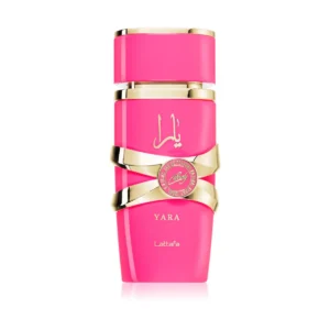 Lattafa Yara Moi woda perfumowana 100ml w białym flakonie ze złotymi elementami.