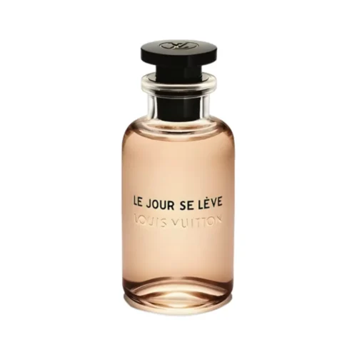 Minimalistyczny i elegancki flakon Louis Vuitton Le Jour Se Lève EDP 100ml na jasnym tle.
