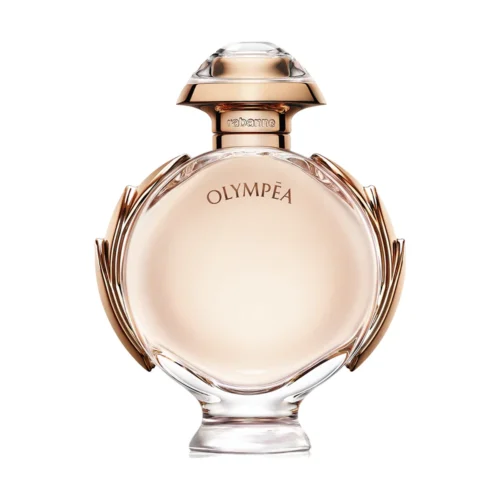 Elegancki flakon perfum Paco Rabanne Olympéa Eau de Parfum 80ml o kształcie wieńca laurowego.