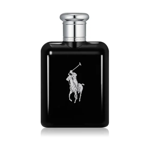 Męska woda toaletowa Ralph Lauren Polo Black 125 ml w czarnym flakonie obok eleganckich opakowań