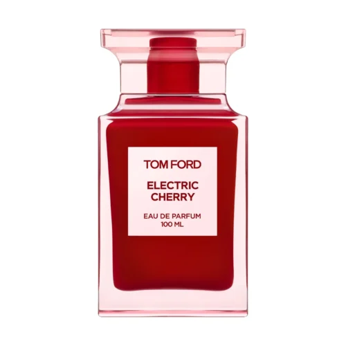 Elegancki flakon Tom Ford Electric Cherry Eau de Parfum 100ml na tle nowoczesnego, artystycznego oświetlenia.