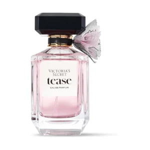 Przezroczysty flakon Tease 100 ml z koronkowym motywem i stylowym atomizerem z pompką.